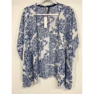 Jaclyn Intimates Womens White Blue Soft Open Face Cardigan Sweater Top NEW Small